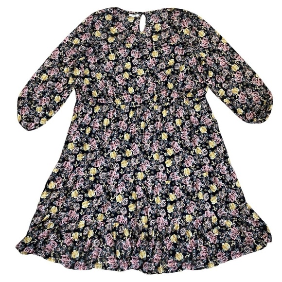 Maurices Plus Size Floral Mesh Midi Dress Tiered Black Multicolor Roses Sz 4X - Picture 6 of 16